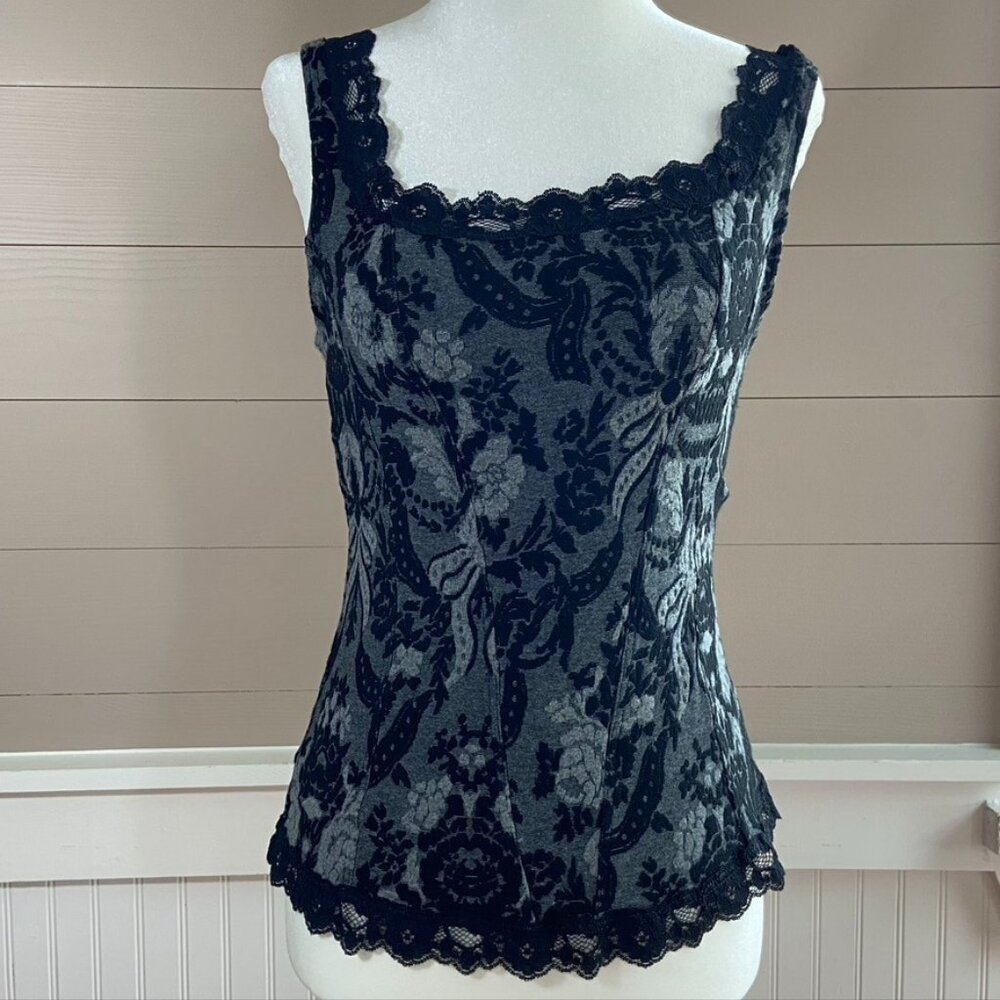 Y2K, Whimsygoth, 90's Black Floral Lace Camisole Corset Top Sz L